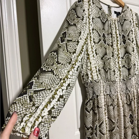 J. Crew Cream and Black Snake Print Long Sleeve Dress - Picture 4 of 8